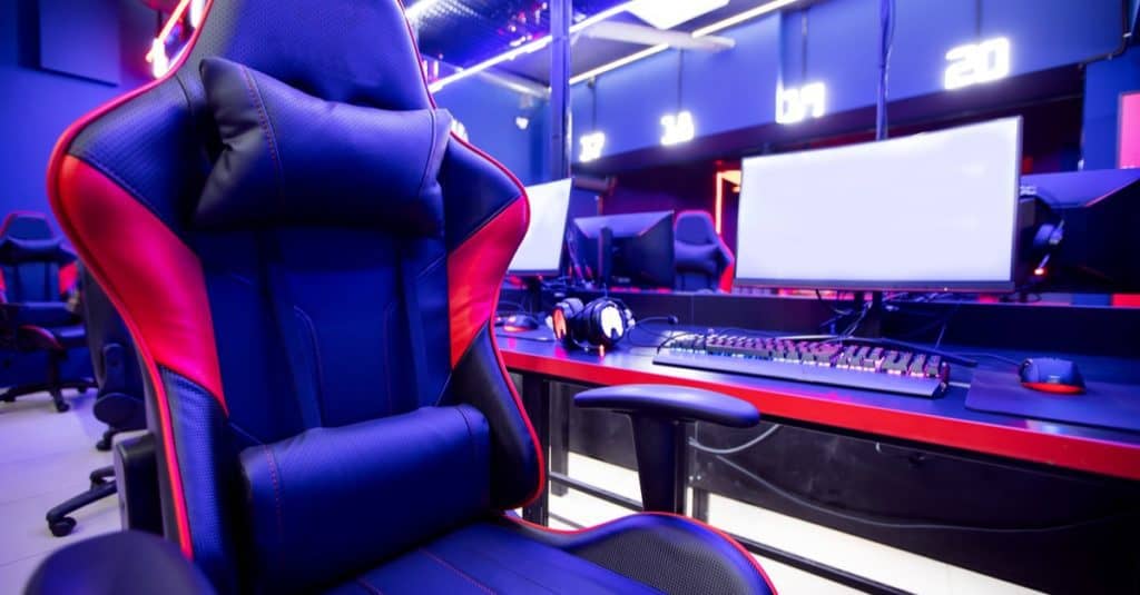 Professional gamers cafe room with powerful personal computer game