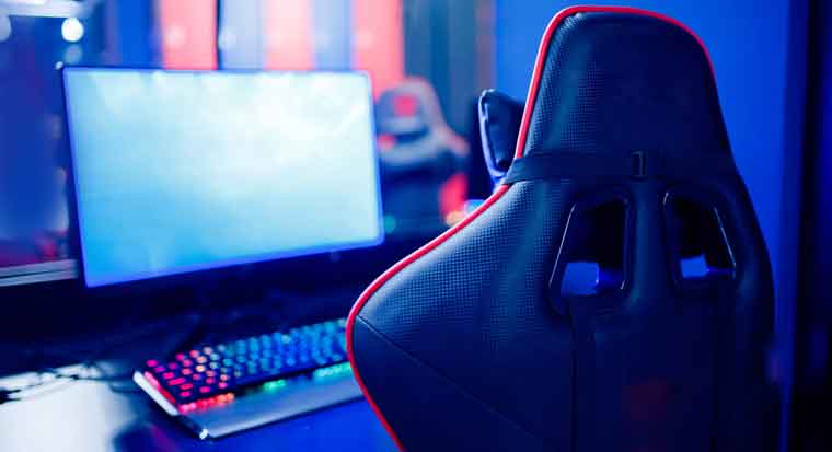 gaming PC setup in dark room