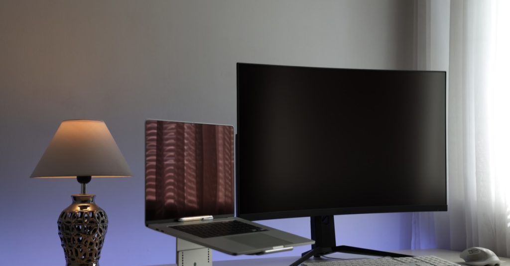 large curved and black monitor